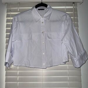 Zara Classic White Collared Cropped Shirt